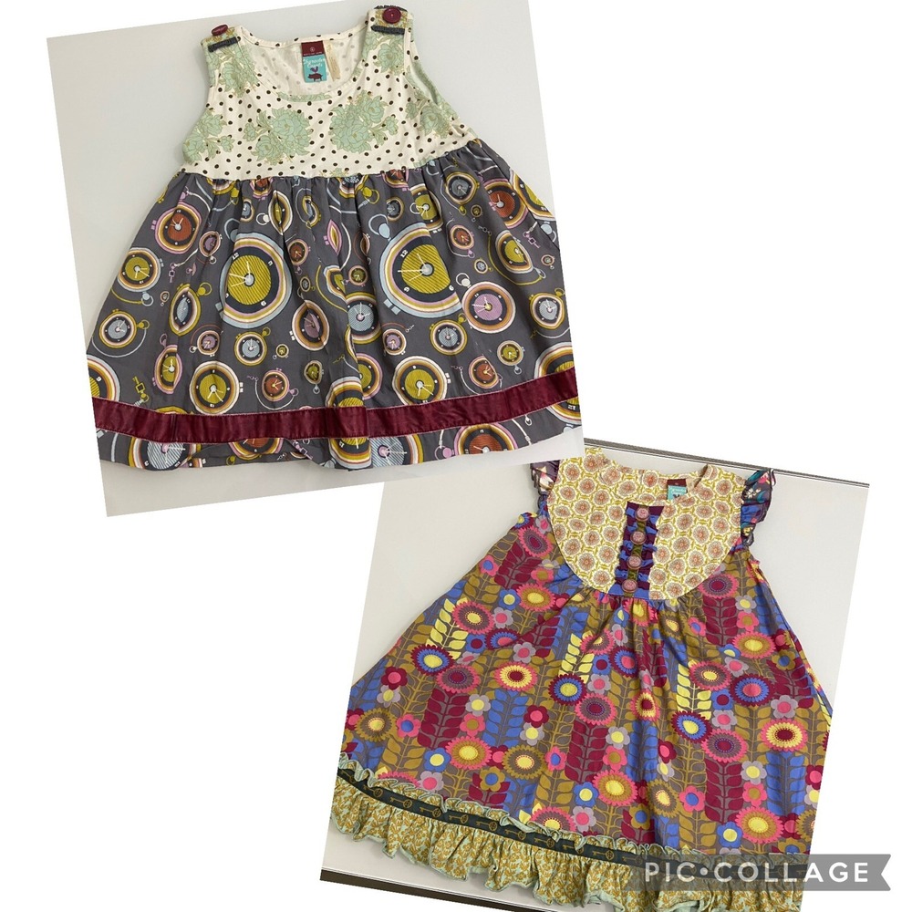 Matilda Jane Kids 6 Multicolor Dress Floral Clock Mixed Print‎ Boho Set of 2